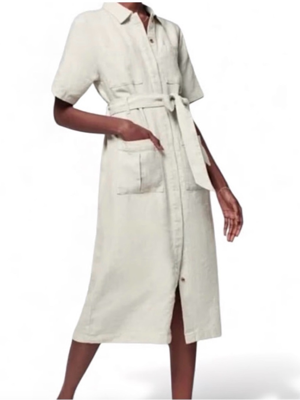 Faherty Lita Linen Tie Front Shirtdress - Birch